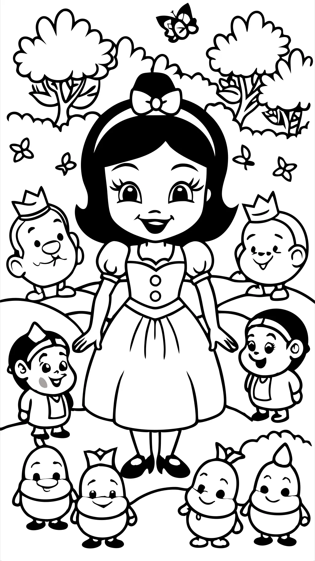 Blancanieves y las 7 páginas para colorear enano